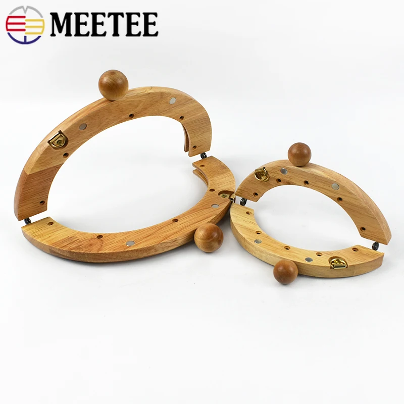 

14/20cm Wooden Bag Handle Purse Frames Kiss Clasp for Handbag Woven Wallet Closure Sewing Brackets DIY Handmade Bags Accessories
