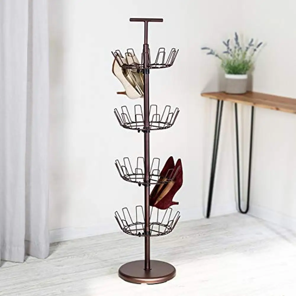 4-Tier Revolving Shoe Tree Organizer Holds 24 Pairs Shoes