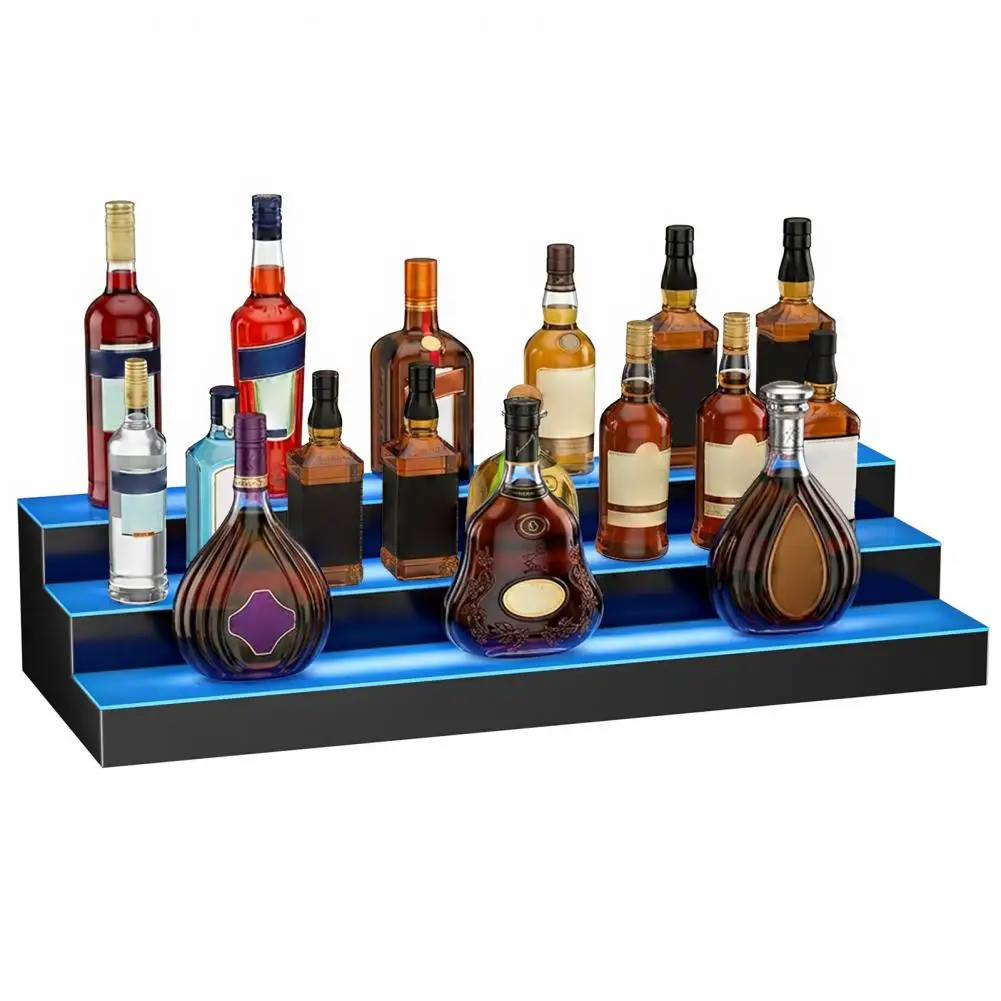

3-Tier Acrylic Wine Bottle Display Shelf With LED Lights, 30 Inch Height, 7 Color Modes & App/Remote Control, Holds 24 Bottles