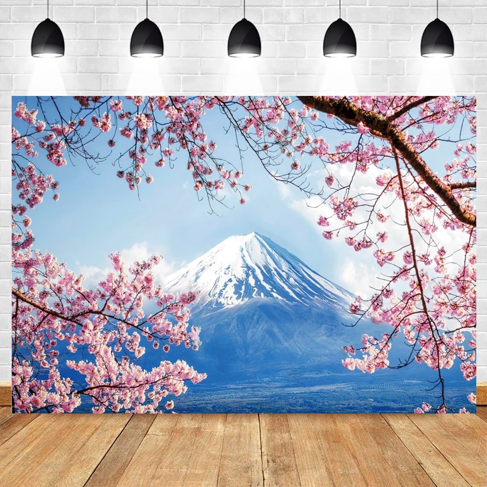 Spring Japan Mount Fuji Scene Photography Backdrop Pink Cherry Blossom Natural Landscape Photographic Background Photo Studio