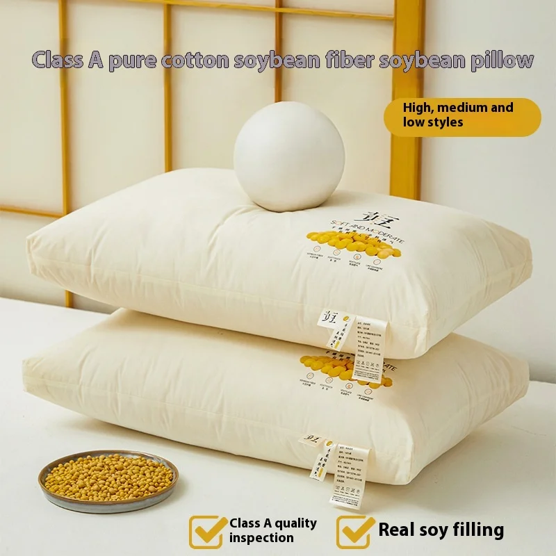 

Class A 100% Cotton Soybean Fiber Pillow - Orthopedic Neck Support Cervical Pillow for Adults with Breathable Cover