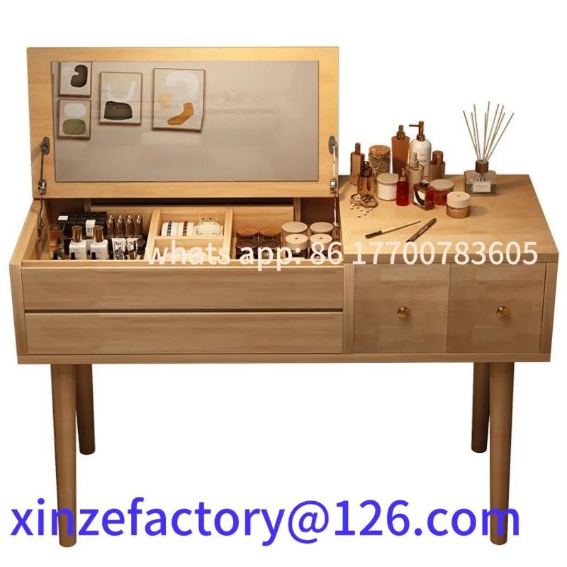 

Customizable Solid wood dresser bedroom simple small apartment makeup storage integrated cabinet flip desk makeup table