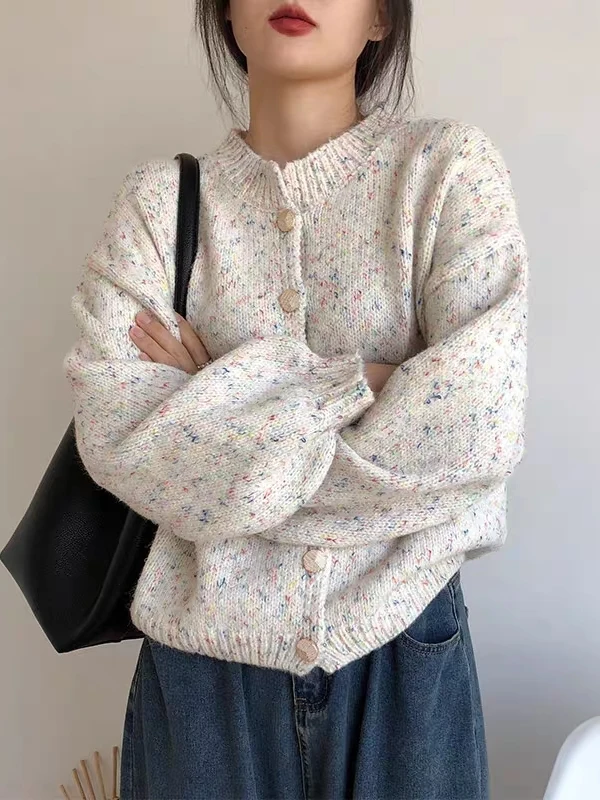 

Women's Loose Knitted Sweater Cardigan Spring Autumn Warm Thiened round Ne Long Sve Polka Dot Patterned Comfortable Fa...