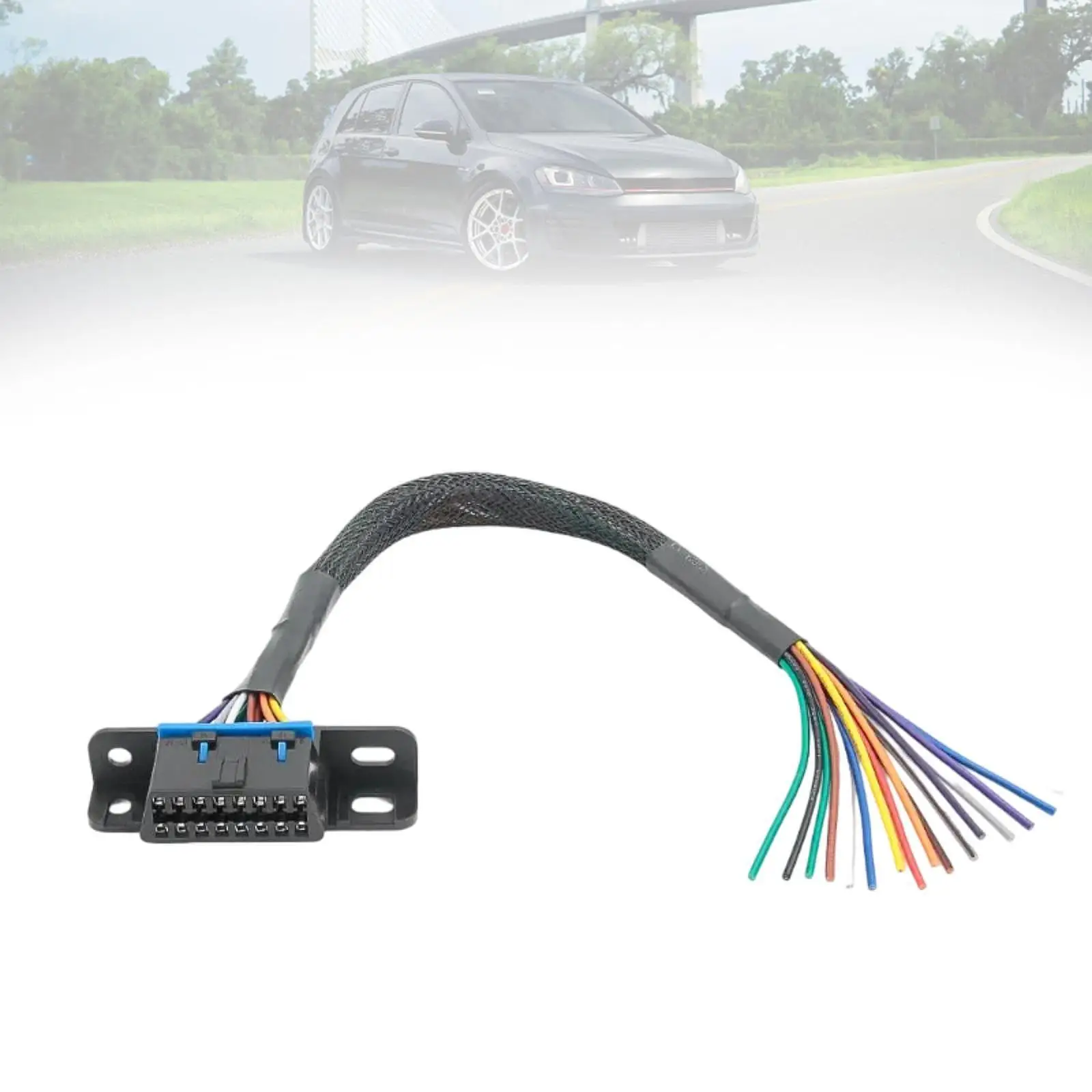 Cabo obd2 de 16 pinos, conector de fiação automática, chicote de cabos 12 "/30cm com suporte de montagem underdash, kit de reparo, cabo rabo de porco
