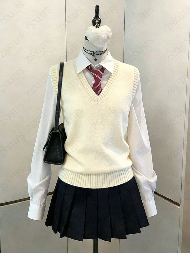 College Style Sleeveless Sweater Vest Women Kawaii Jk Knitted Vest Solid Basic Personality Knitwear Waistcoat Vintage Camisole