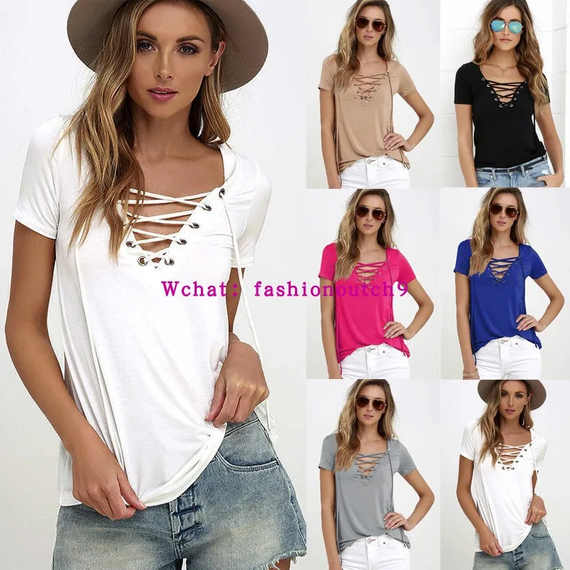 

Сексуальная женская футболка большого размера с v-образным вырезом, топы из полиэстера, летняя коллекция, модная повседневная одежда