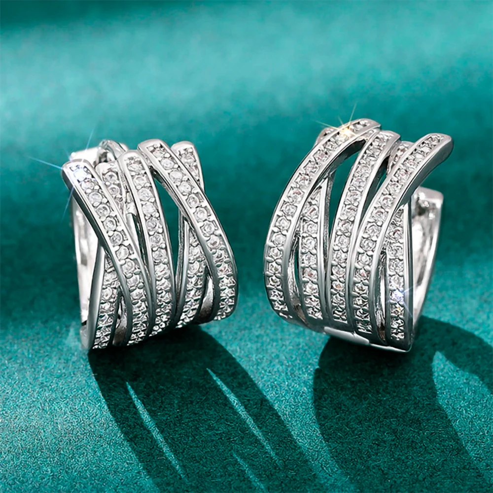 

Fashion Silver Color Cross Hoop Earrings for Women Full Crystal Cubic Zirconia Statement Female Earrings Trends Jewelry