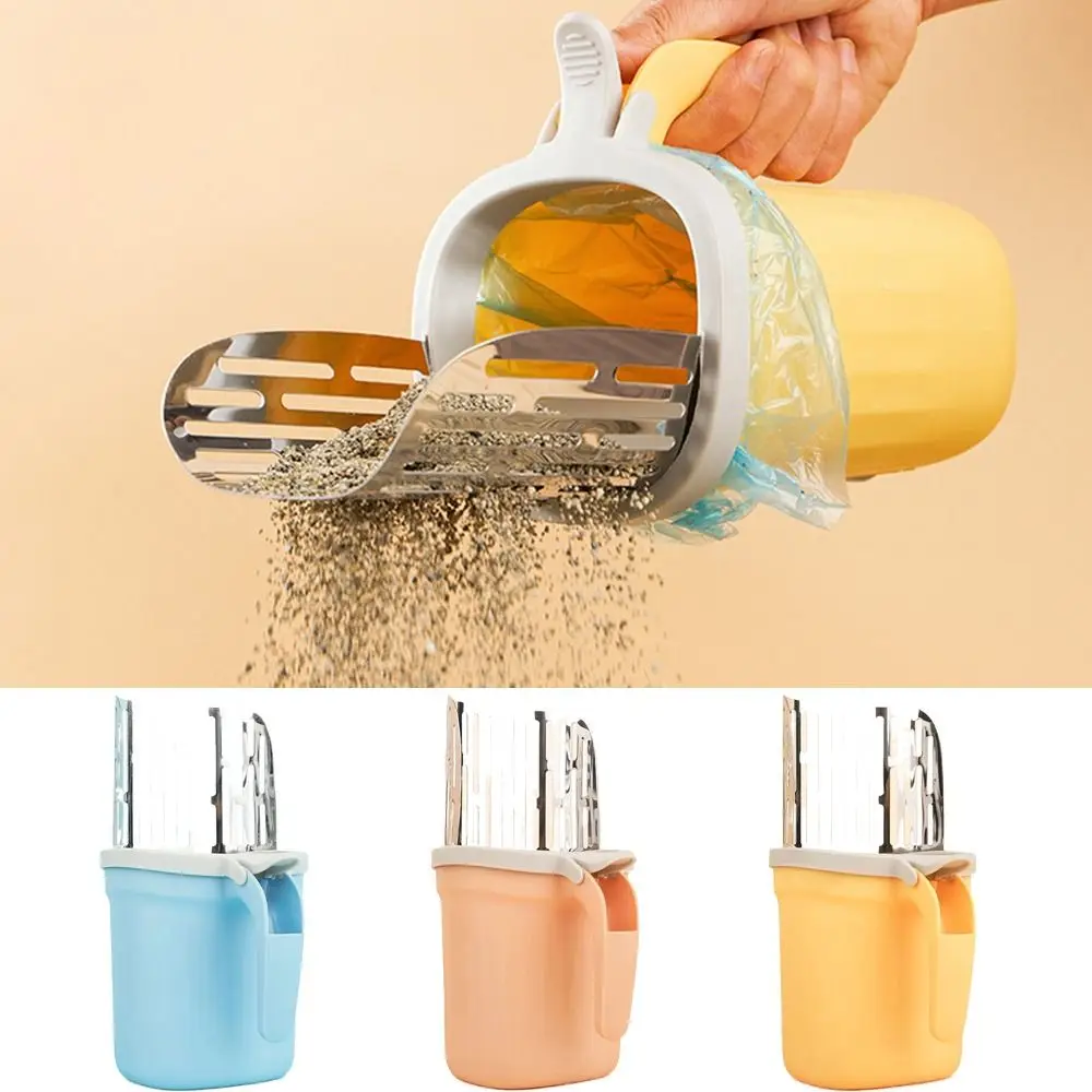 

Stainless Steel Cat Litter Shovel Large Capacity Non-sticker Pet Filter Scoop with Garbage Bag Holder with Trash Can