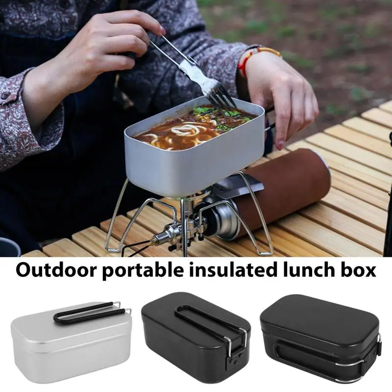 Metal Lunch Box Insulated Aluminum Lunchbox Container Folding Bail Handle Water Level Scale Portable Outdoor Cooking Utensils