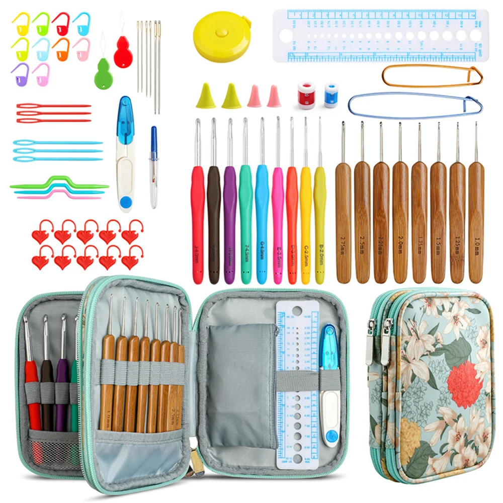 68Pcs Crochet Hooks Kit with Bag Ergonomic Crochet Hook Set Weave Yarn Kit DIY Hand Knitting Craft Tool for Beginners