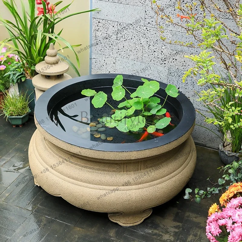 water lily fish pond flower pot garden landscaping decoration outdoor terrace fish tank ornament