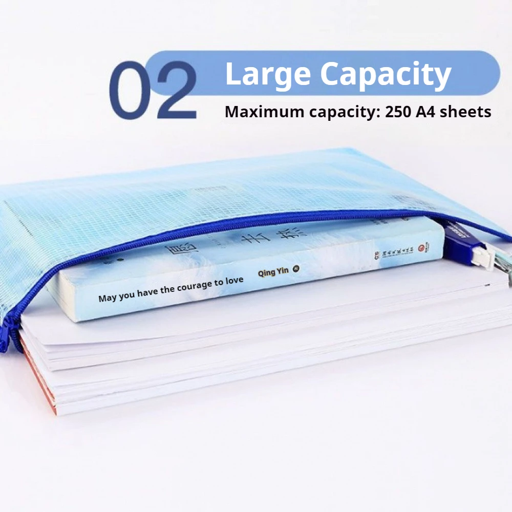 

10PCS A4 Document Bags Large-Capacity Zip File Folders Stationery Storage Mesh Pouches for Office School Supplies