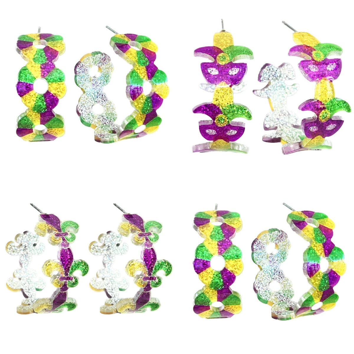 Mardi Gras Carnival Glitter Acrylic Hoops Flower Circle Holiday Earrings Women Jewelry Wholesales