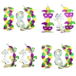 Mardi Gras Carnival Glitter Acrylic Hoops Flower Circle Holiday Earrings Women Jewelry Wholesales