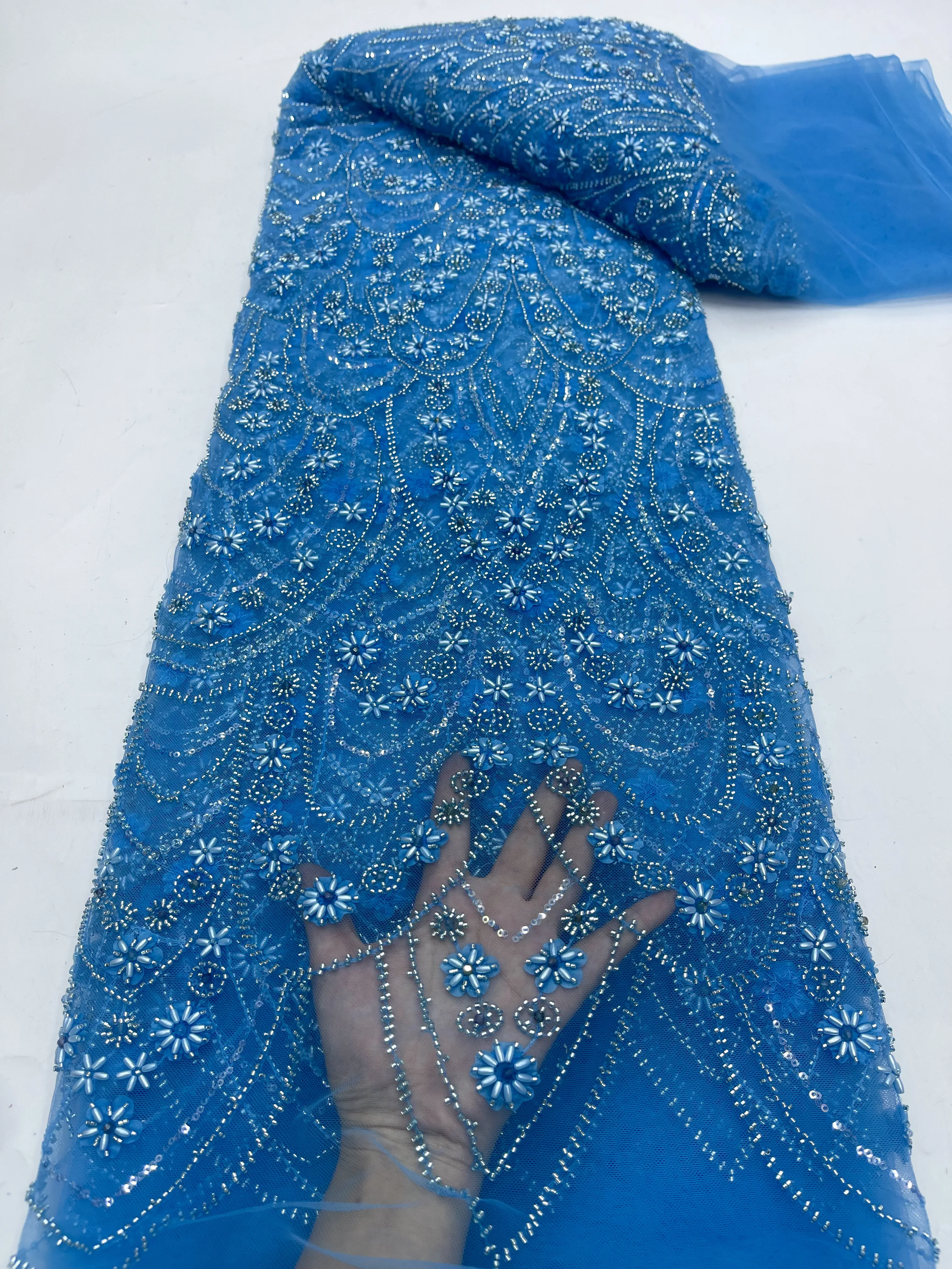 2024 Luxury French Tulle Net Lace with Sequins And Beads African Nigerian Embroidered Lace Fabric Lace Fabric For Sewing JY425K