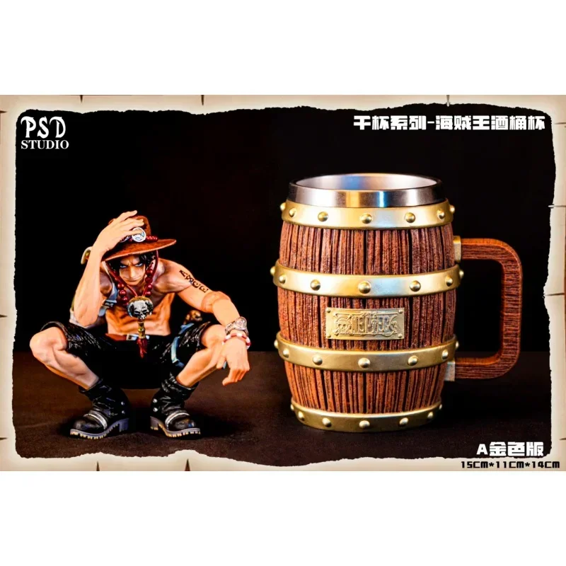 In Stock One Piece Barrel Cup Figure Luffy Ace Sabo Wine Cheers Series Gold Silver Ornament Doll Action Model Collection Gift