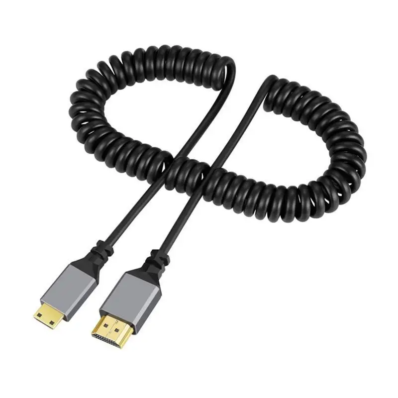 Spring Coiled C Type Mini HD-compatible Cable Right Left Angled Mini HD Male To A HD Male Stretch Cable 0.5m-2.4m HD 1080P