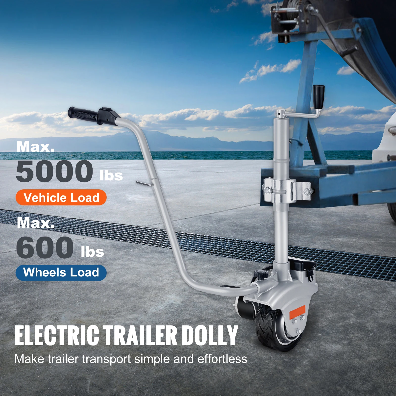 VEVOR 12V Motorized Electric Trailer Mover Dolly 5000lbs Towing Capacity Adjustable Clamp Jockey Wheel for Moving Caravan Boat