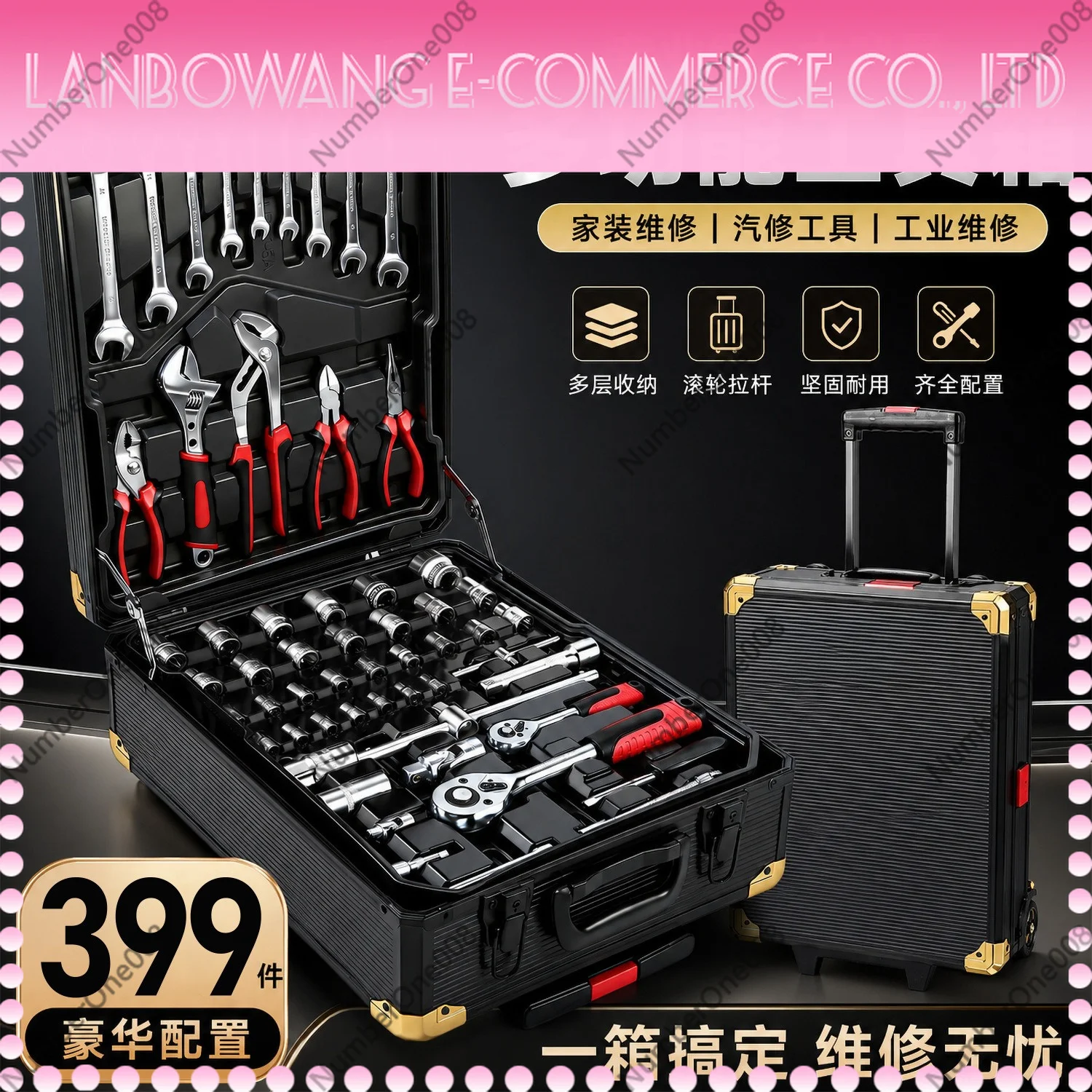 187 399 Piece Ratchet Socket Wrench Set, Quick Spanner Automotive Repair Tool Kit, Professional Mechanic Hand Tool Box