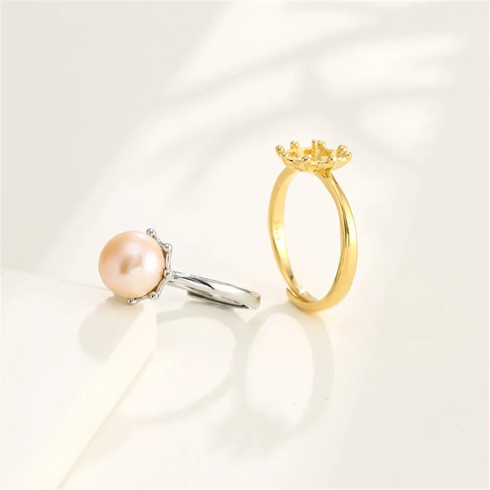 

Ring Setting for 10mm-12mm Round Beads or Pearls Gold Plated 925 Silver Ring Blank Adjustable Ring Base RB122S