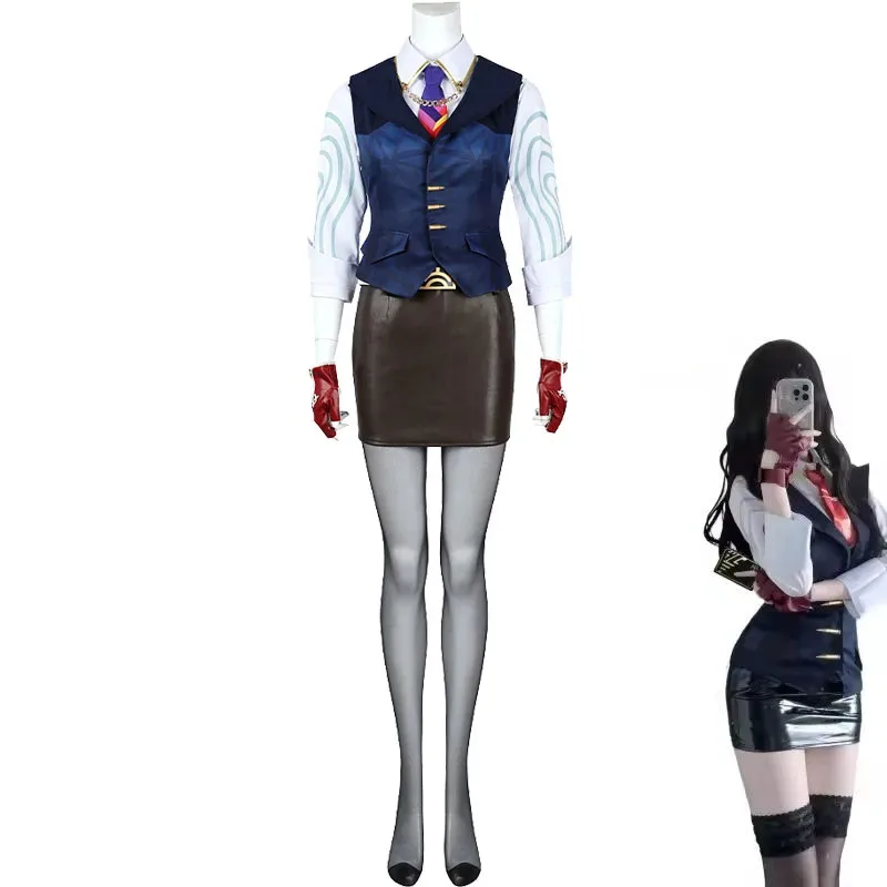 발로란트 챔버 애니메이션 게임 코스튬 여성 조끼 셔츠 스커트 의상 액세서리 풀세트 여성 섹시 드레스 코스프레 mj:3
