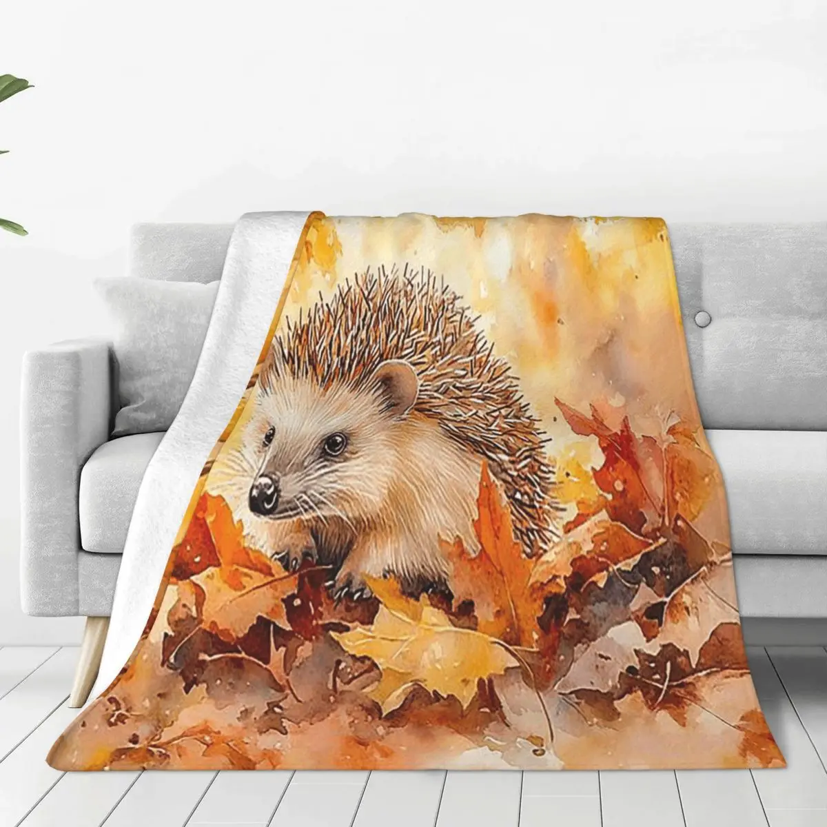 Hedgehogs Autumn Leaves Designed Blankets Soft Warm Flannel Throw Blanket Cover for Bed Living room Picnic Travel Home Sofa