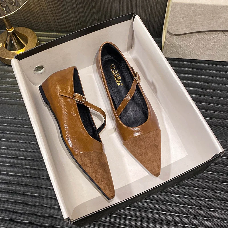 

Балетки на плоской подошве. Женская обувь. Лоферы с острым носком. Винтажные туфли на плоской подошве с пряжкой. Большой размер. Лоскутные шлепанцы. Черный, винно-красный, коричневый.