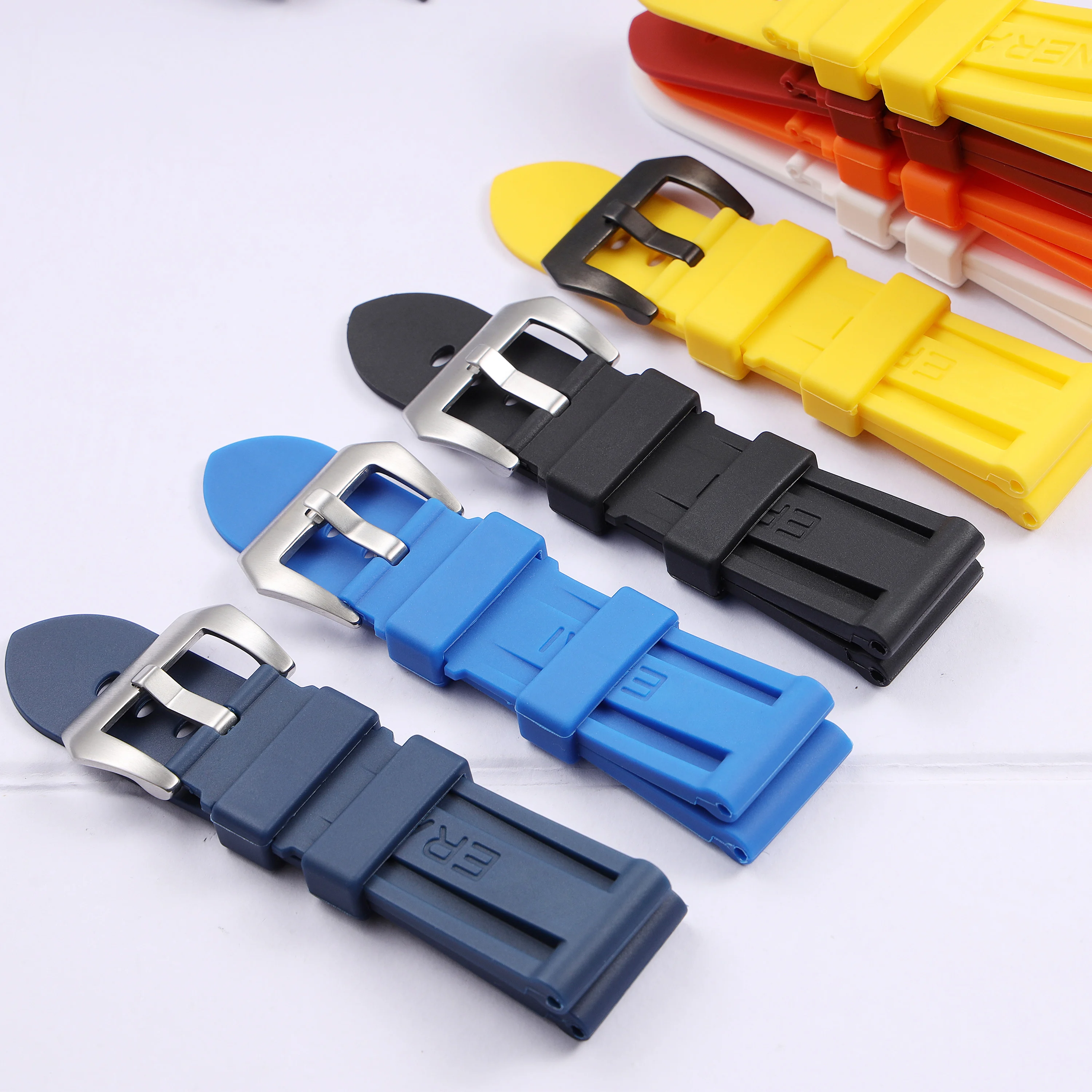 

22mm 24mm 26mm Waterproof Rubber Men's Watch Strap For Panerai Strap PAM441 359 111 Series Silicone Strap Black Orange Gray