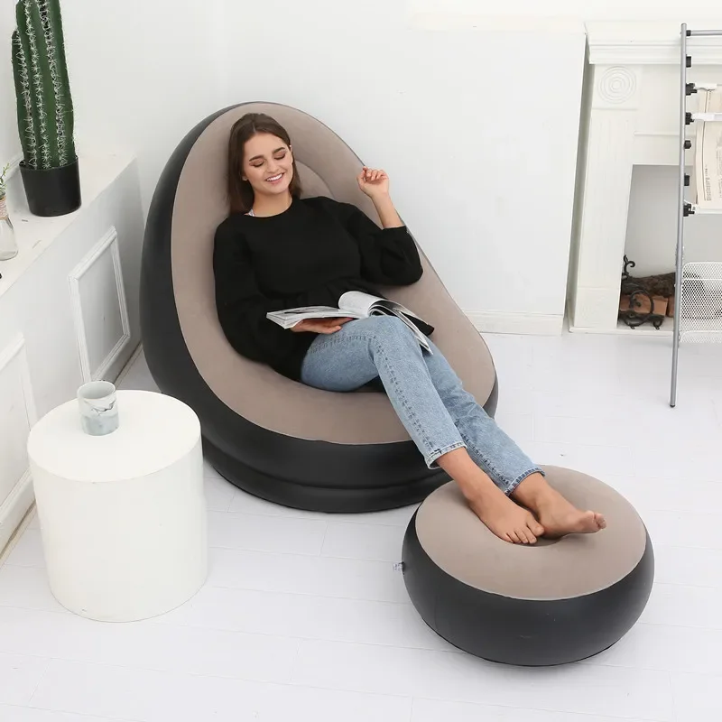 The New Inflatable Flocking Thickened Sofa Lazy Foldable Sofa Bed with Pedals for Outdoor Leisure and Convenience Home Furniture