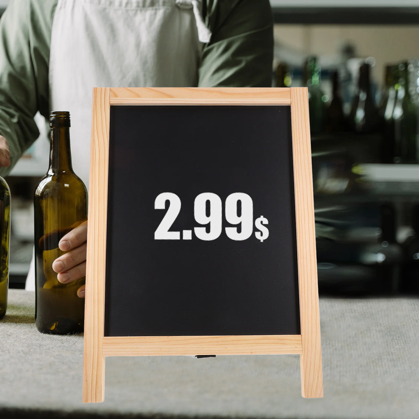 علامة سبورة عمودية لسطح المكتب مزدوجة الجوانب وقاعدة خشبية سوداء كلاسيكية قابلة للمسح ولوحة رسائل صغيرة للمكتب #1