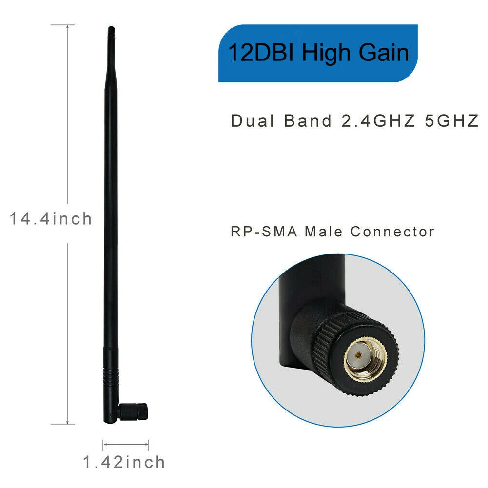 12dBi 2.4GHz 5GHZ RP-SMA High Gain Wifi เสาอากาศ Omni-Directional Long Range เสาอากาศสําหรับกล้องรักษาความปลอดภัยแบบไร้สาย RP-SMA ชาย