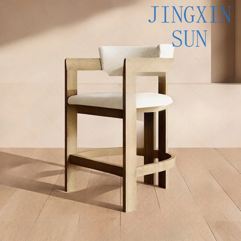 American Light Luxury Dining Room Furniture Dining Chairs Handmade Solid Oak Bottom Fabric Bar Stool