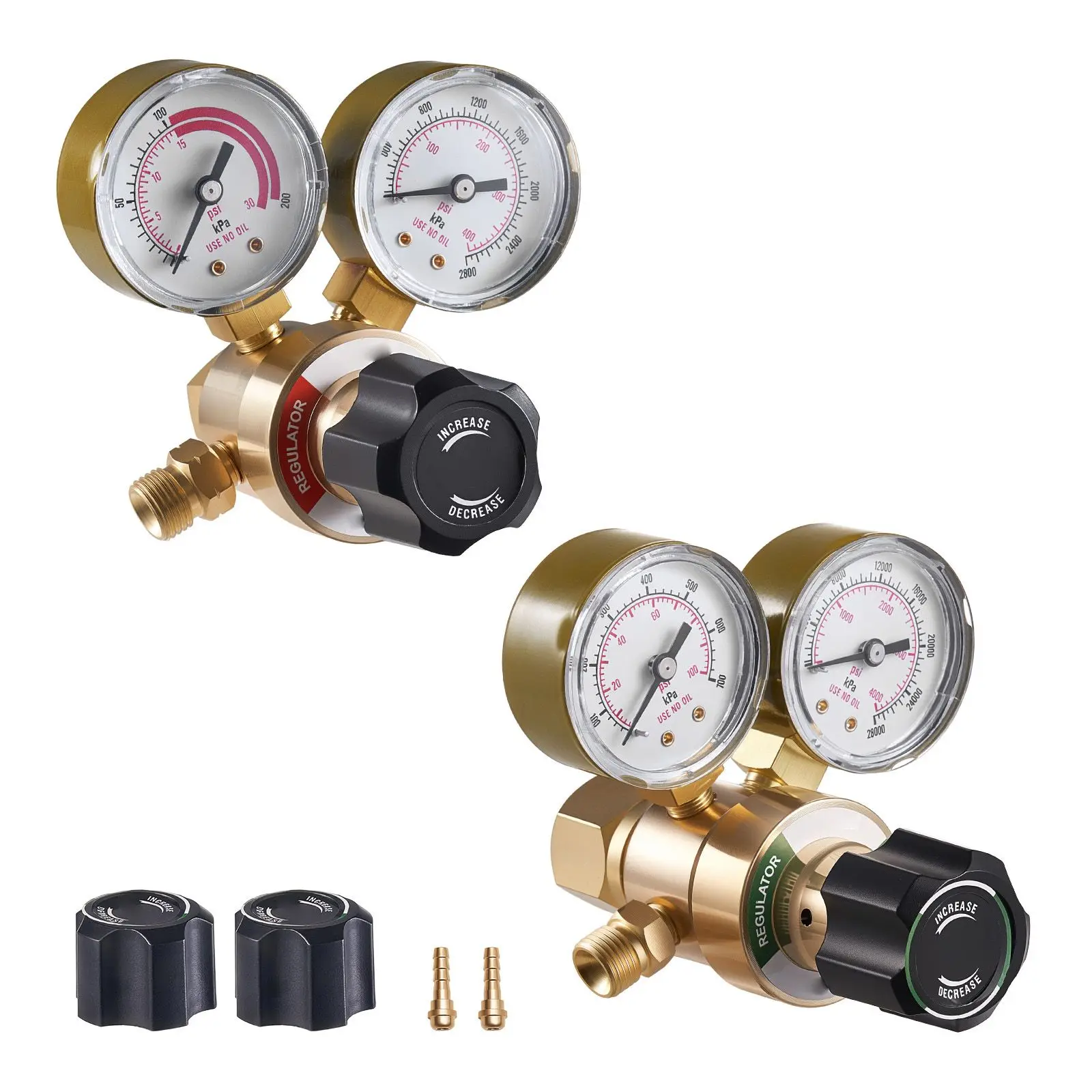 Oxygen Acetylene Regulator Set, Oxy-Acetylene Regulators, 0-4000PSI and 0-400PSI Welding Gas Gauges with CGA-540/CGA-200 Inlet Connection & 9/16