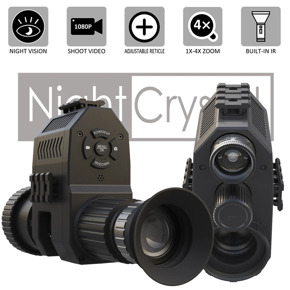 Megaorei 4 Telescope Sight Binoculars Monocular Add on Hunting Night Vision Scope Camera Video 1080p HD Screen 4x Zoom Crosshair