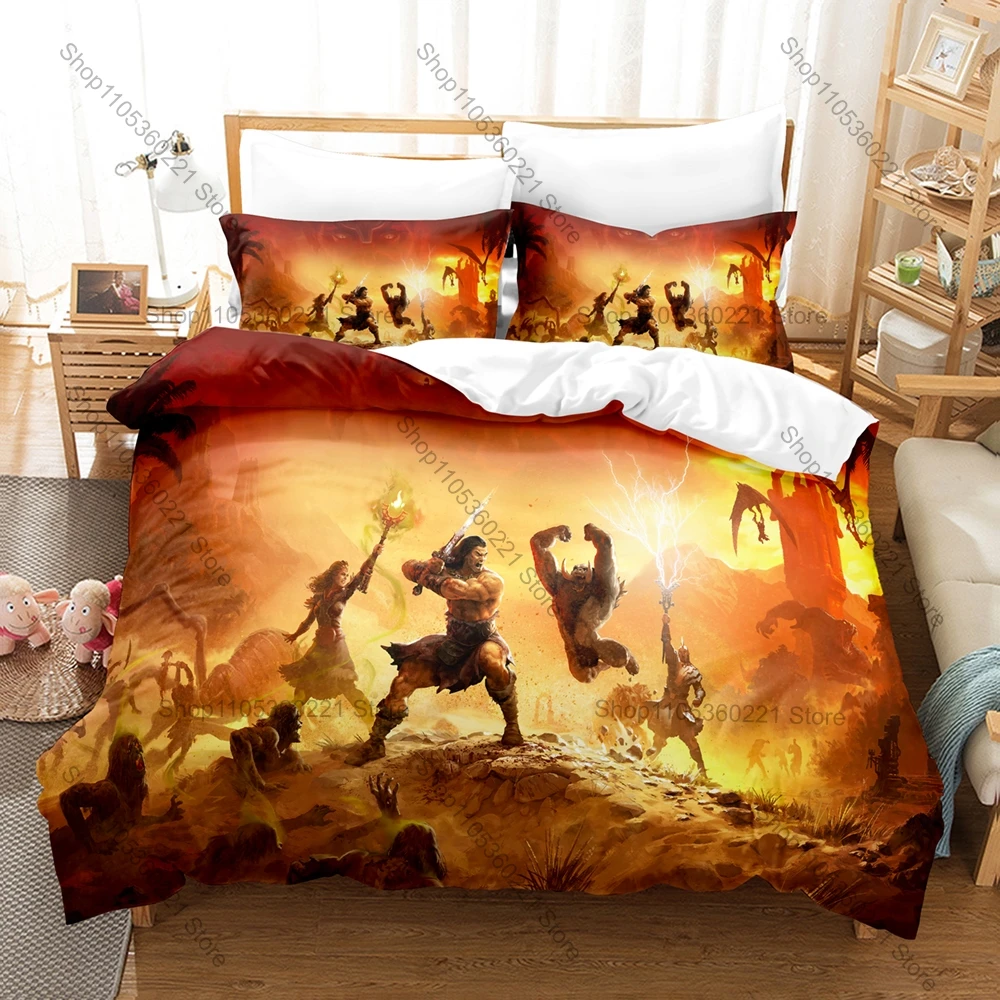 Cool Conan Exiles Age Of Sorcery Dark Magic Barbarian Warrior Print Duvet Cover + 2 Pillowcases Game Fans 3pcs Bedding Set
