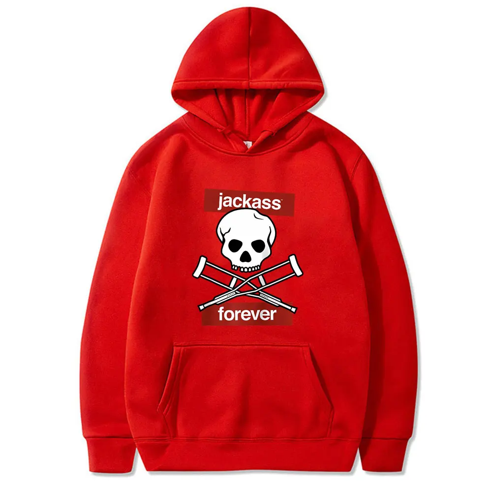 Jackass Forever Skeleton Crutches Warning Logo Graphic Hoodie Men Women Casual Cotton Sweatshirt Men's Vintage Oversized Hoodies