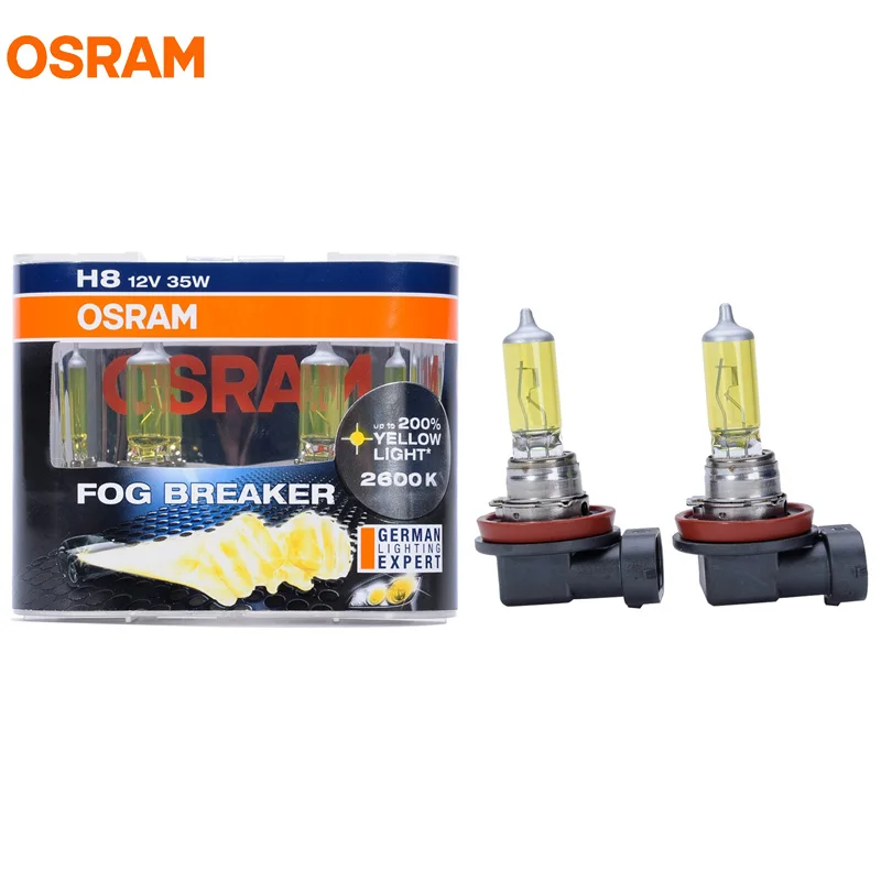 OSRAM H8 62212FBR  Fog Breaker Halogen Lamps,12V 35W 2600K Xenon Yellow,200% Yellow Light 60% Brighter Auto Headlight Fog Bulbs