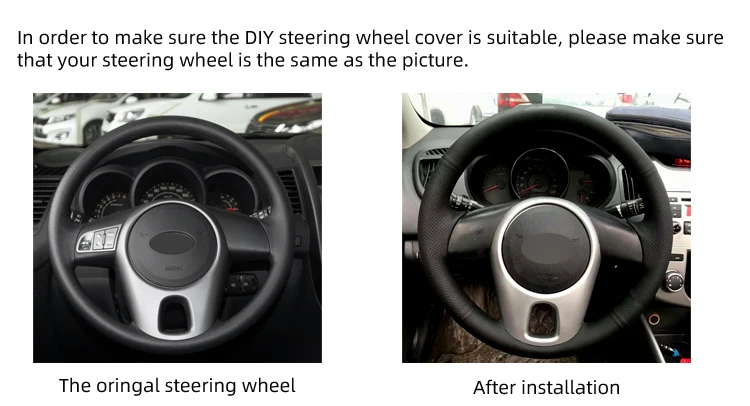 Handgenähter Lenkradbezug für Kia 2013 Soul 2011 2012 2019, Venga-Mikrofaser-Leder – Detail 1