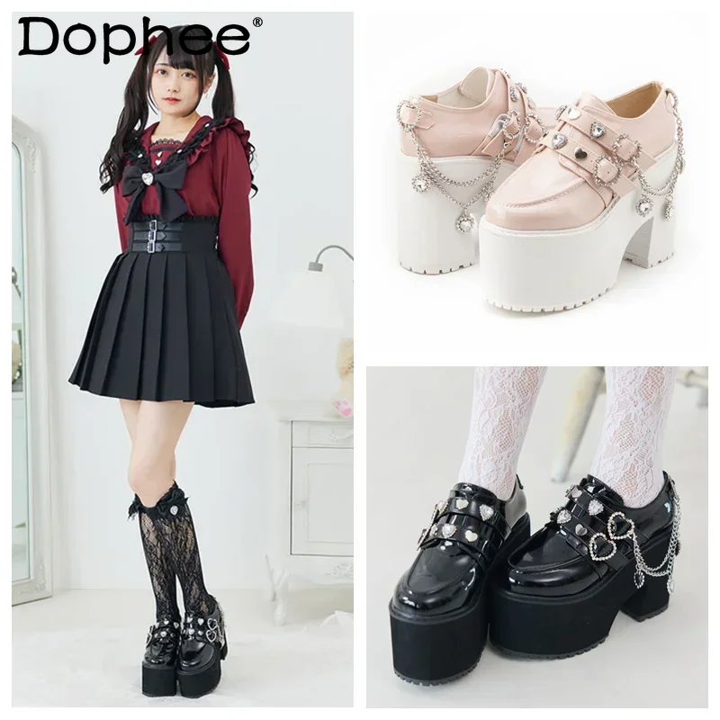 

Japanese Fashion All-Match Girl Sweet Cute Mary Jane Shoes Women's Spring and Autumn Chain Rhinestone Mine Lolita High Heels