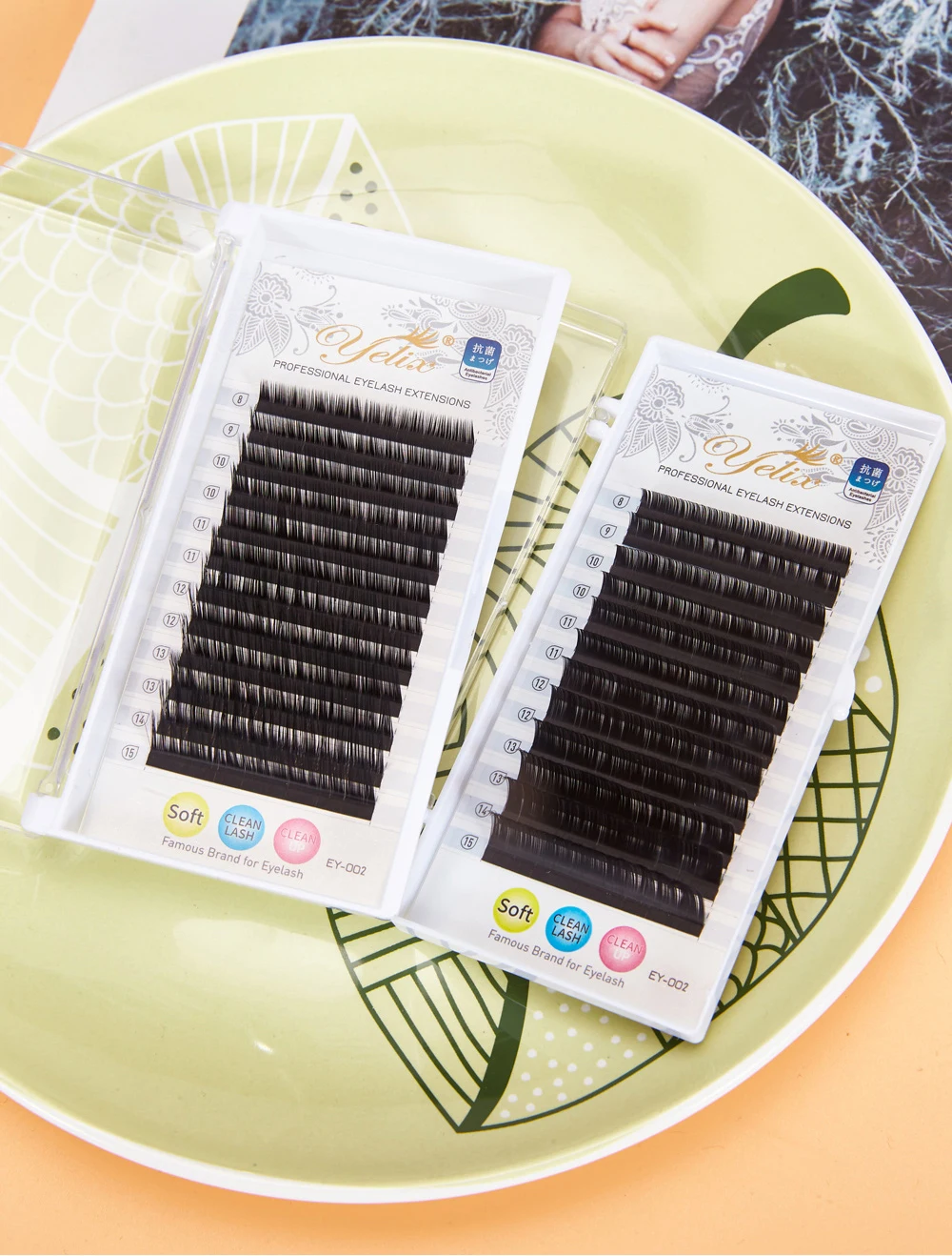Yelix L-förmige Einzel-Wimpernverlängerungen, supermatt-schwarze Faux-Mink-Wimpern, weiche, hochwertige synthetische Make-up-Wimpern. – Detail 1