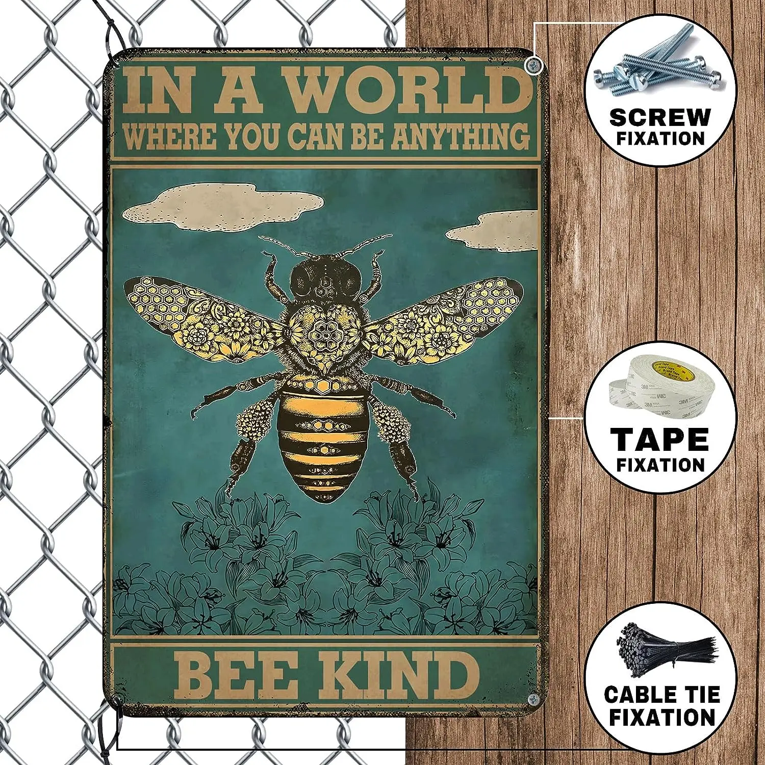 Gardening Vintage Metal Sign in A World Where You Can Be Anything Bee Kind Retro Sign for Home Coffee Wall Decor Garden Patio