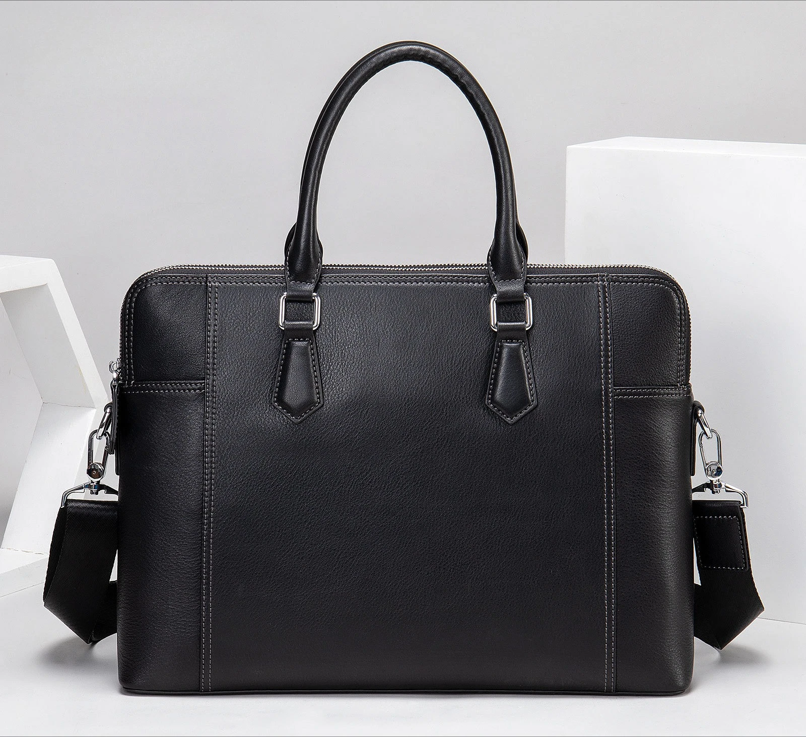 

Classic Men Leather Laptop Bag - Large Capacity 14" Computer Briefcase, Durable Genuine Cowhide Office Satchel
