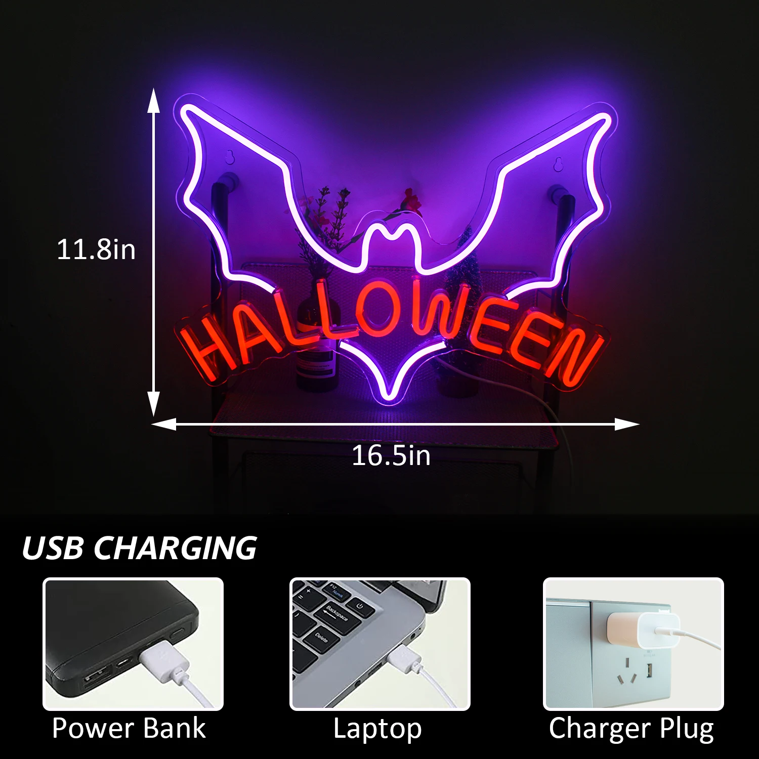 Halloween Bat Neon Light Sign, Luzes LED, Decoração Pendurada, Casa, Festival, Festa, Bar, Caverna do Homem, Quarto, Scarey, Humor, Parede