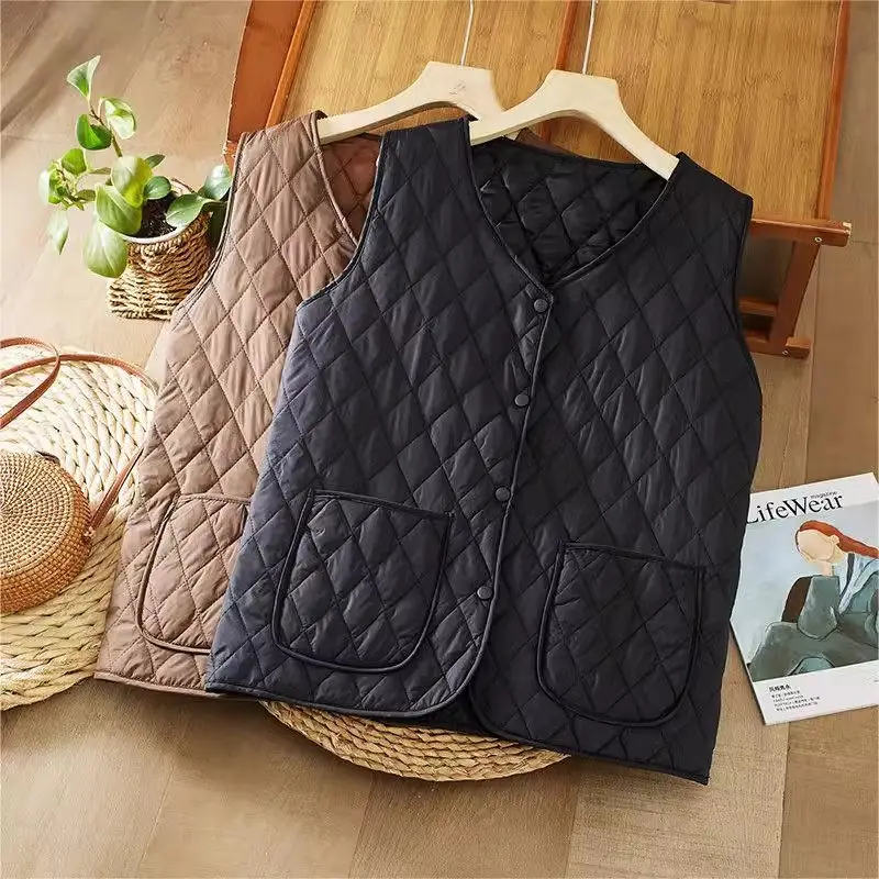 Loose Fitting Lazy Style Vest Jacket Woman Spring And Autumn Sleeveless Short Quilted Tops G072