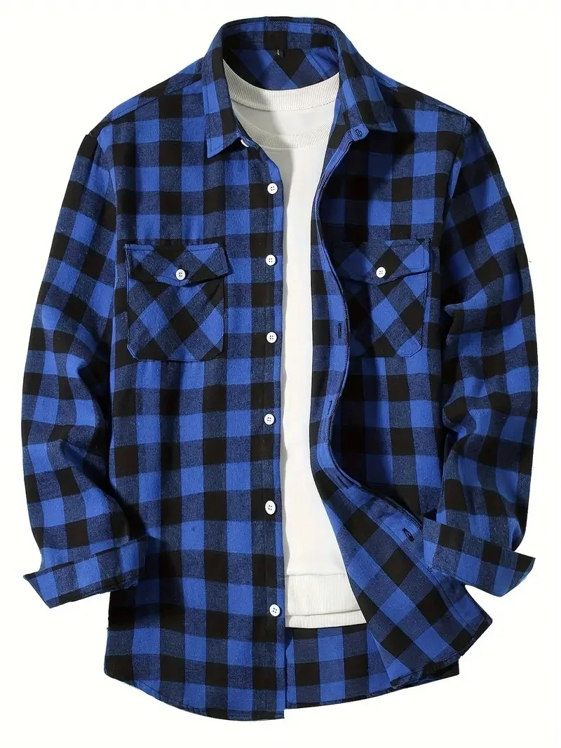 Spring And Autumn Fashion Cotton Long Sleeve Men\'s Shirt New Brushed Red Plaid Business Leisure Fit Flannel No Iron Shirt Tops