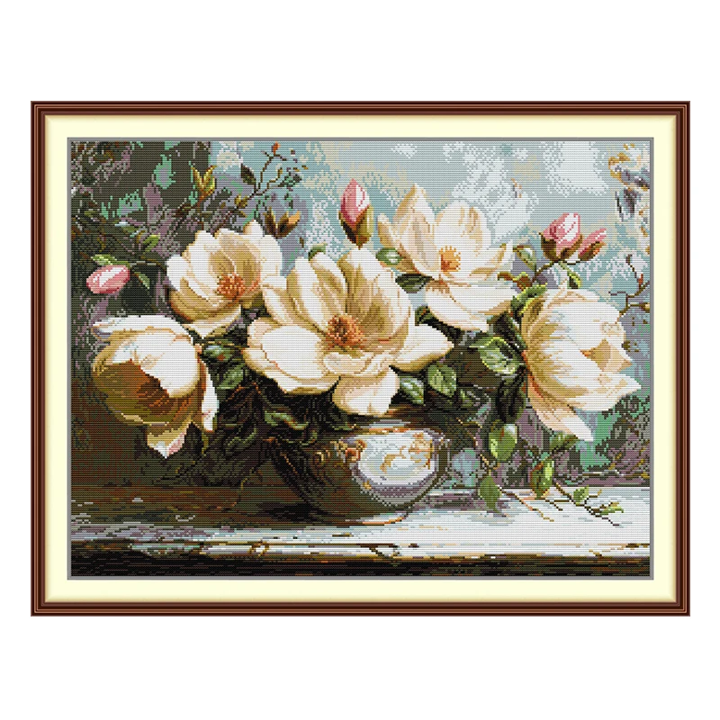 The Mysterious Magnolia Patterns Counted Cross Stitch Set DIY 11CT 14CT 16CT Stamped DMC Cross-stitch Kit Embroidery Needlework