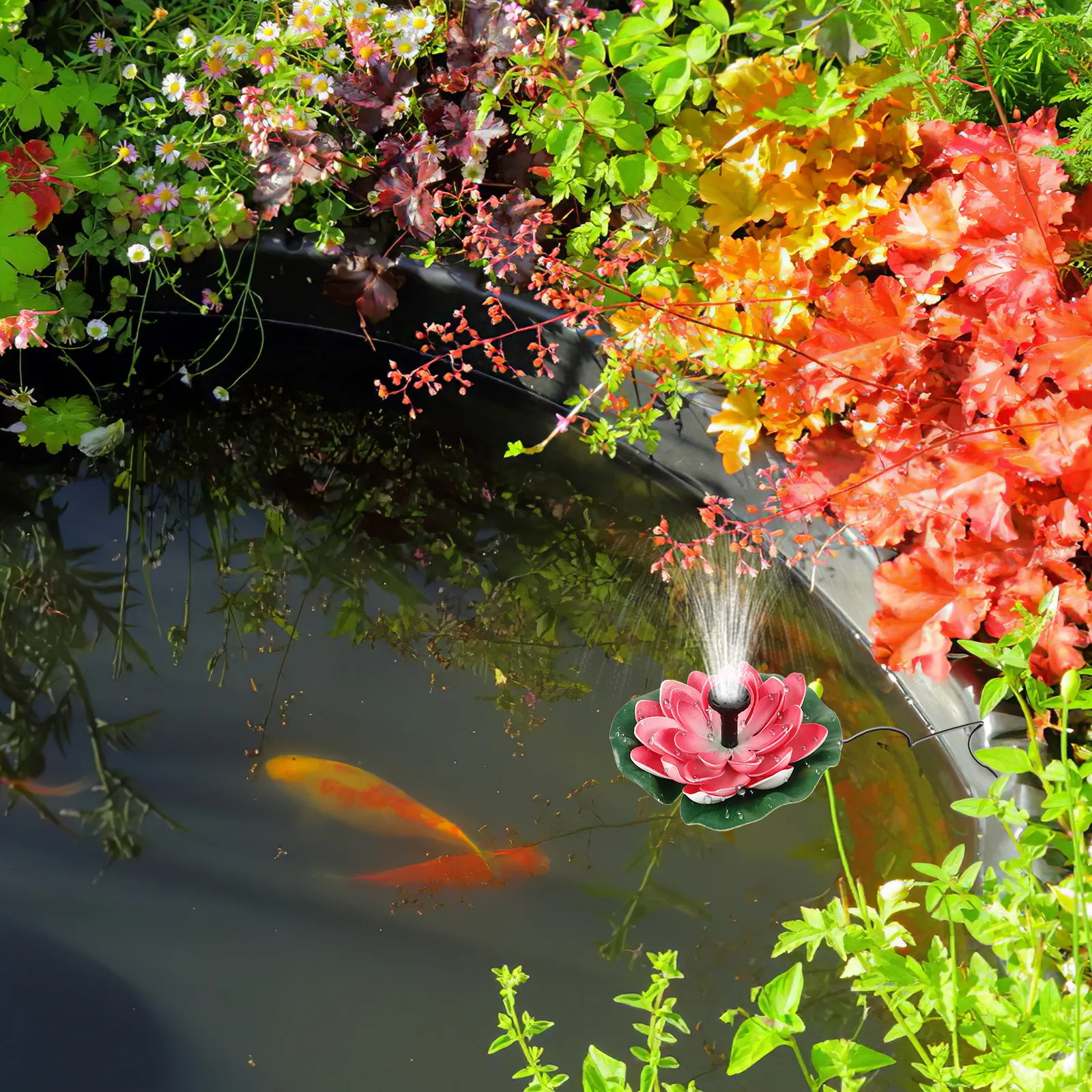 Lotus-Shape Solar Fountain Set Floating Water Garden Decor Outdoor Landscape Ornament with 8 Nozzles Home Garden Supplies