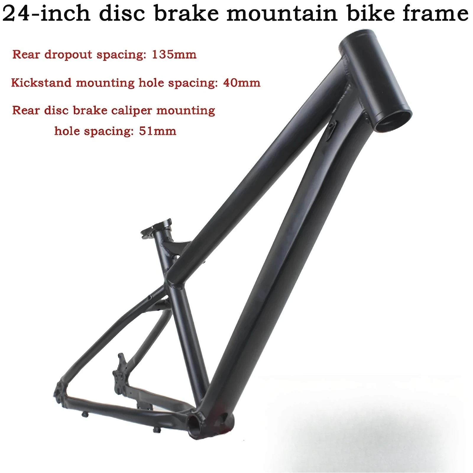 Cuadro de Bicicleta de Montaña de Aluminio de 24 Pulgadas, Freno de Disco, Eje Trasero de 135 mm, Eje Central BSA de 68 mm, Tamaño 13.5 Pulgadas, con Dirección, Abrazadera de Asiento y Soporte de Pedales, para Niños/Jóvenes