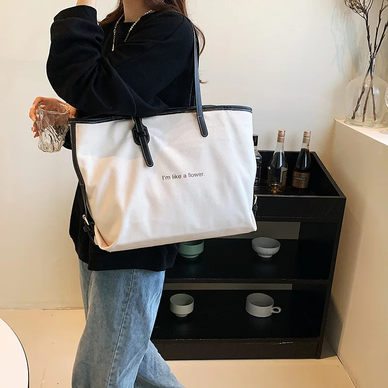 Women's Leisure Canvas Shoulder Bags Simplicity Large-capacity Ladies Fashion Versatile Travel Handbags Student Commute Tote Bag