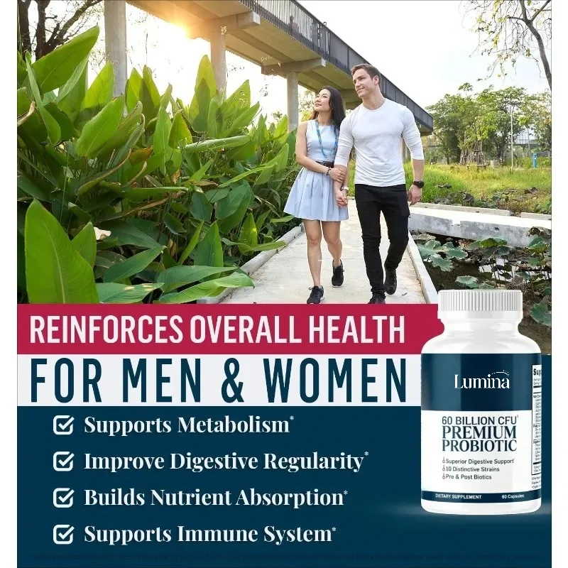 60 Billion CFU of Probiotics, Containing Prebiotics  Digestive Enzymes - Intestinal Bloating  Immune Health Support -60 Capsules